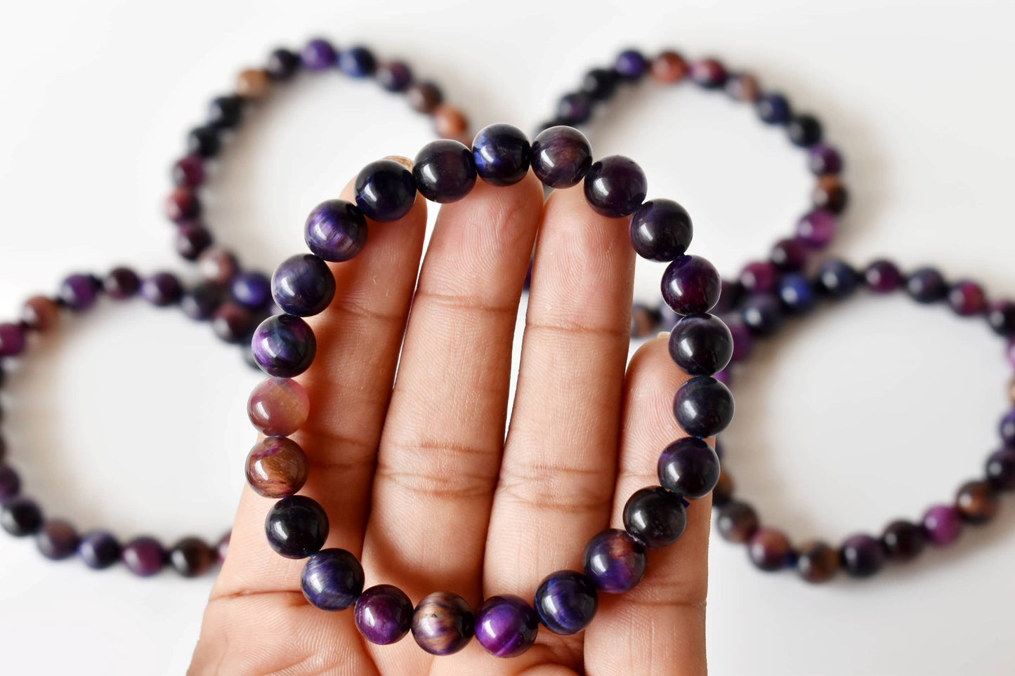 Tiger Cats Eye Violet Gemstones Bracelets