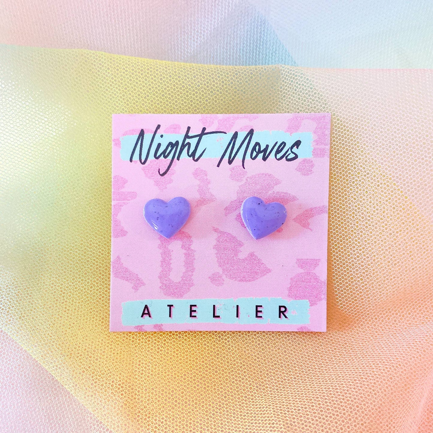 Polymer Clay Mini Heart Studs in Periwinkle Speckle
