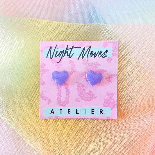 Polymer Clay Mini Heart Studs in Periwinkle Speckle