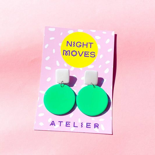 White and Seafoam Green Polymer Clay Colour Block Dangles