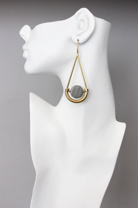Geometric Jasper and Brass Earrings