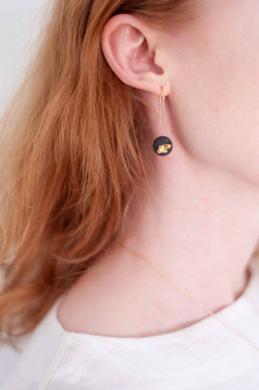 Nova Earrings - Black Porcelain with Real Gold Overglaze
