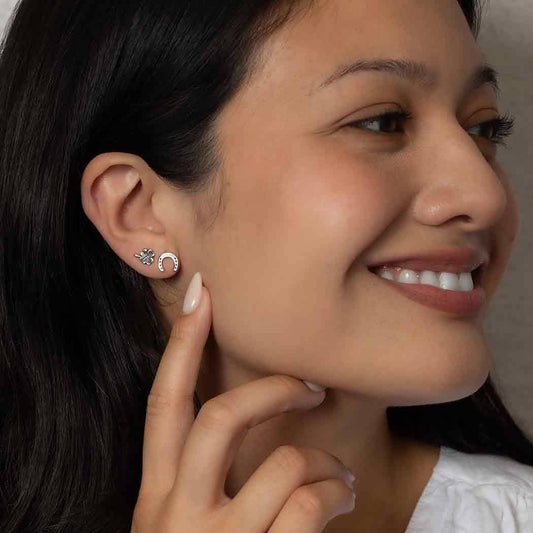 Sterling Silver Good Luck Post Earring Set