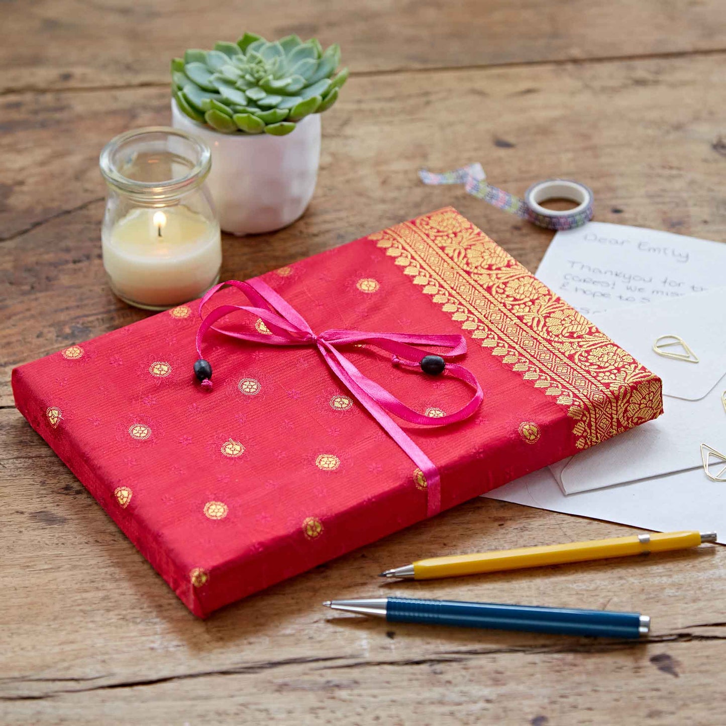 Handgefertigtes Sari-Schreibset – Briefpapier-Set