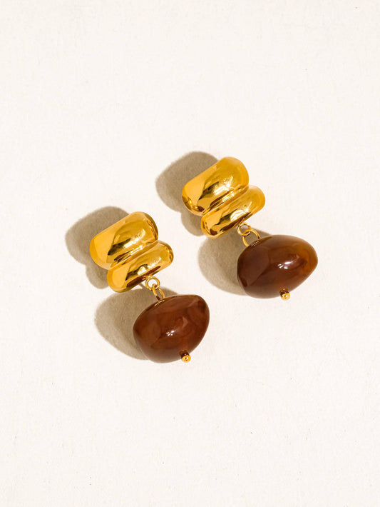 Annina 18K Gold Non-Tarnish Agate Drop Earrings