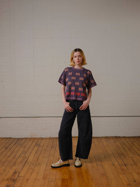 Bauhaus Short Sleeve Sweater Tee - Rhodolite