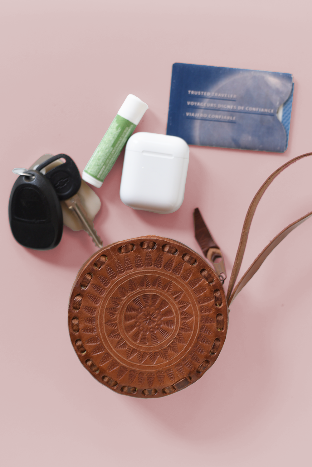 Embossed Leather Circle Wristlet