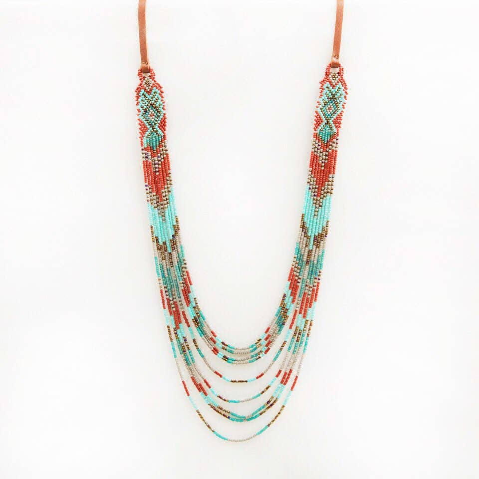 Mayan Loom Multi Strand Long Necklace