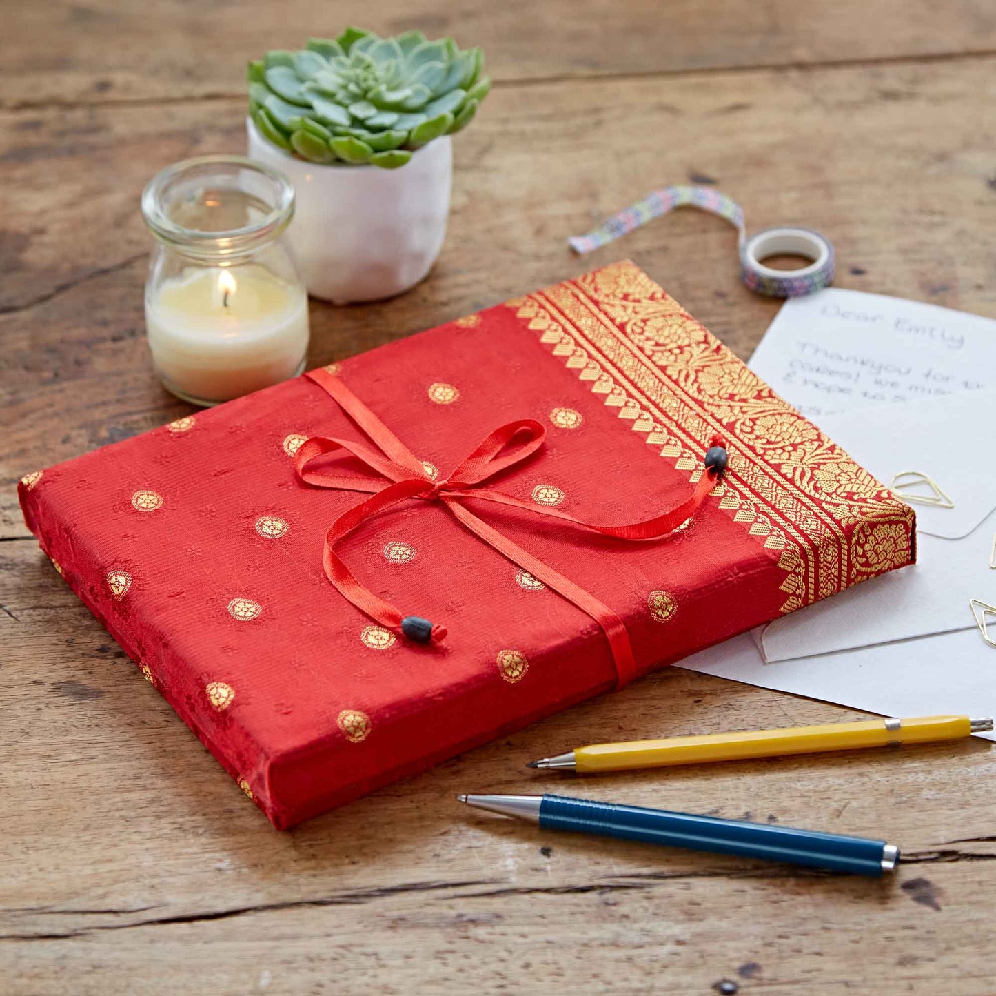 Handgefertigtes Sari-Schreibset – Briefpapier-Set