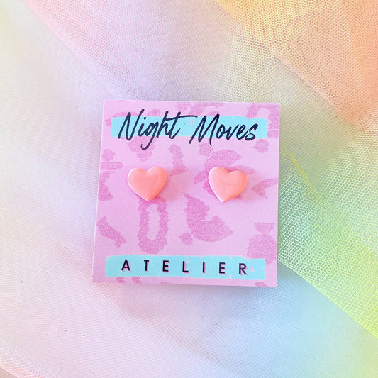 Polymer Clay Mini Heart Studs in Peach