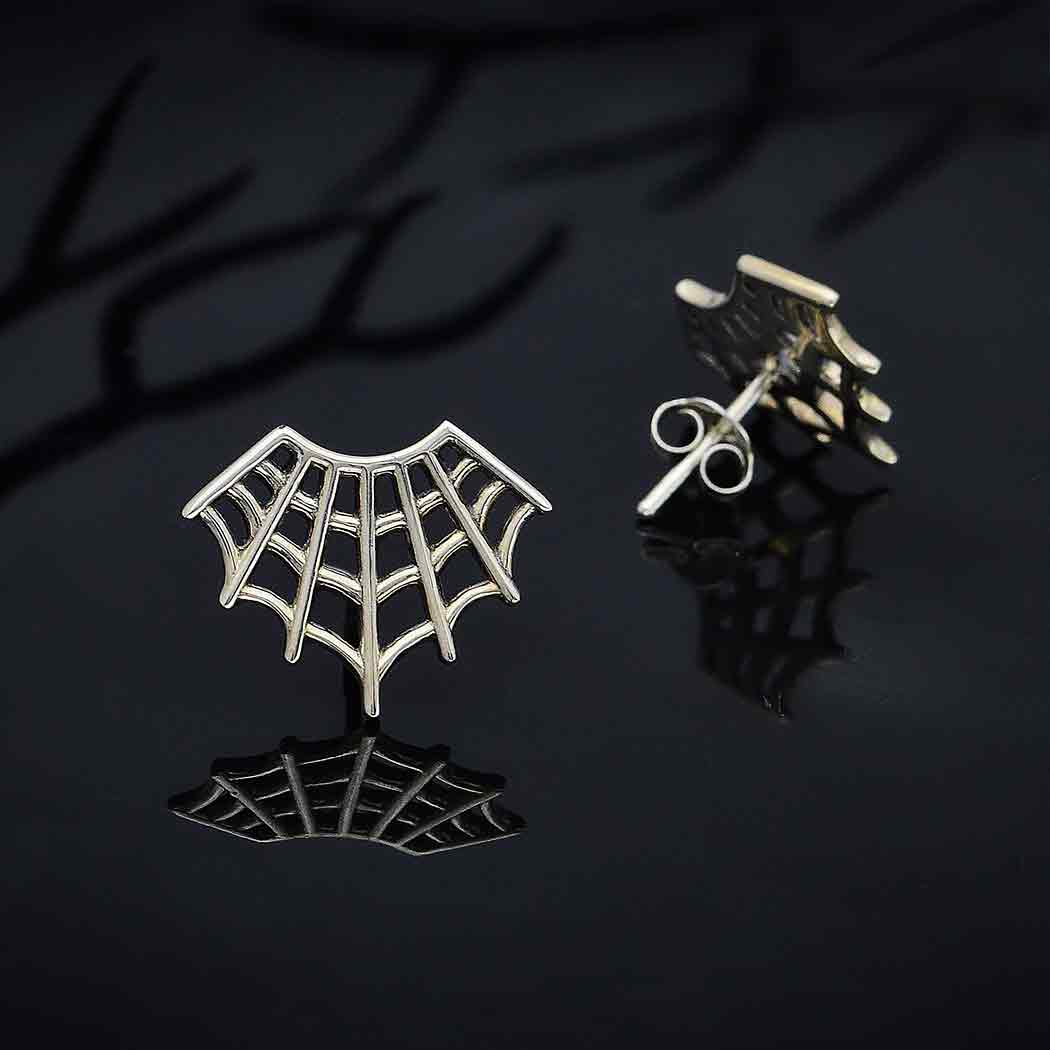 Sterling Silver Spider Web Post Earrings