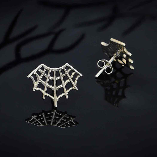 Sterling Silver Spider Web Post Earrings