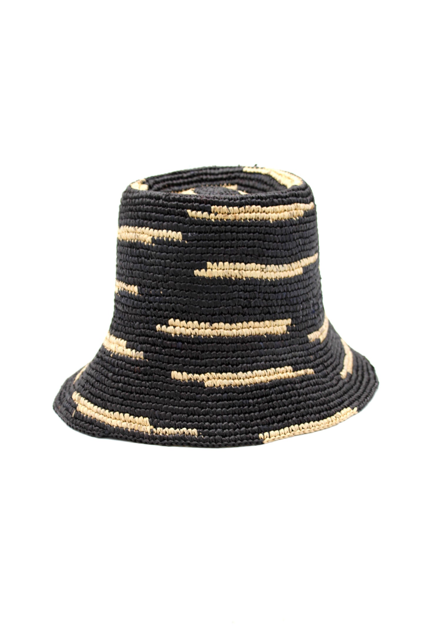 2.5" Brim Taylor Crochet Bucket Straw Hat with Zebra Stripes