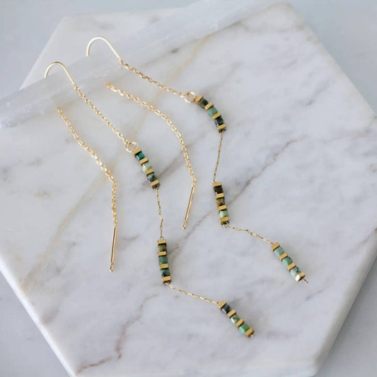 Square Gemstone Threader Earrings