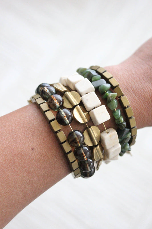 Jade and Brass Wrap Bracelet