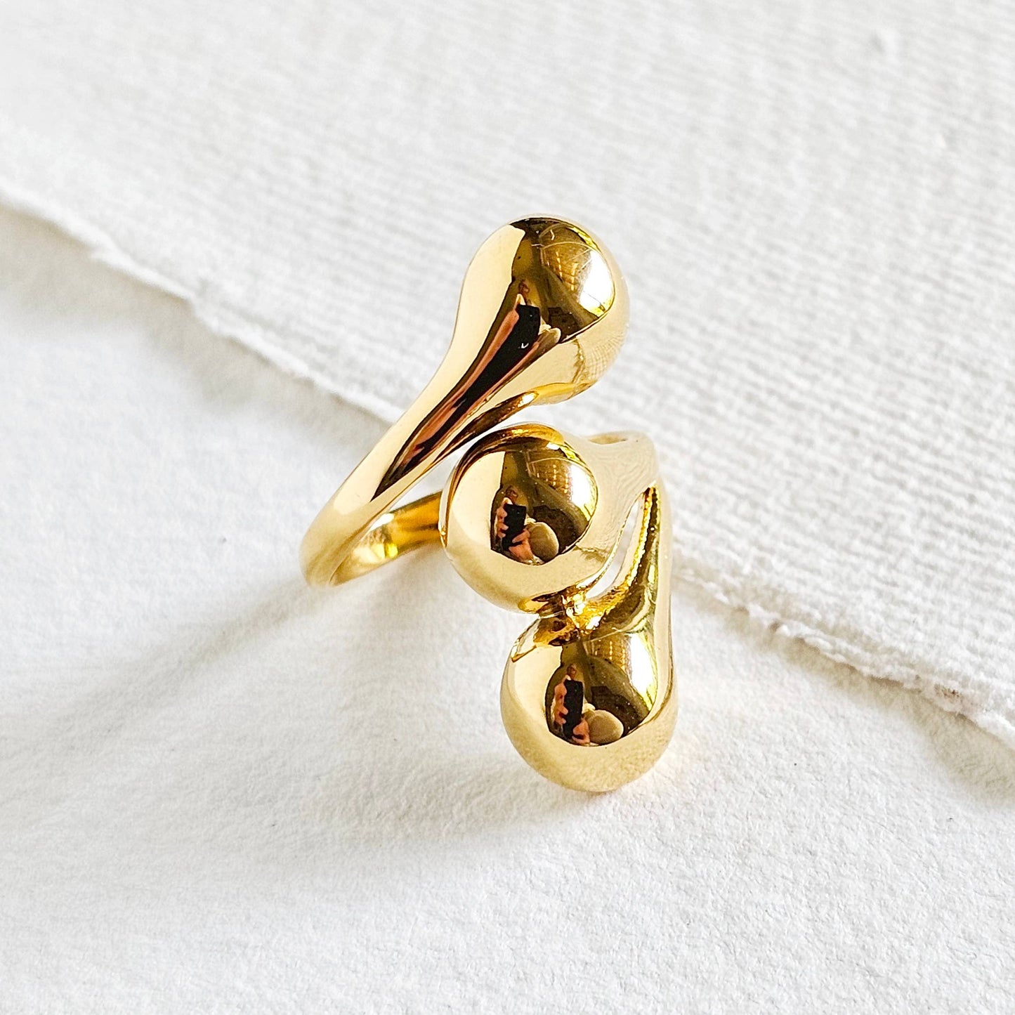 18k gold plated wrap three orb chunky ring