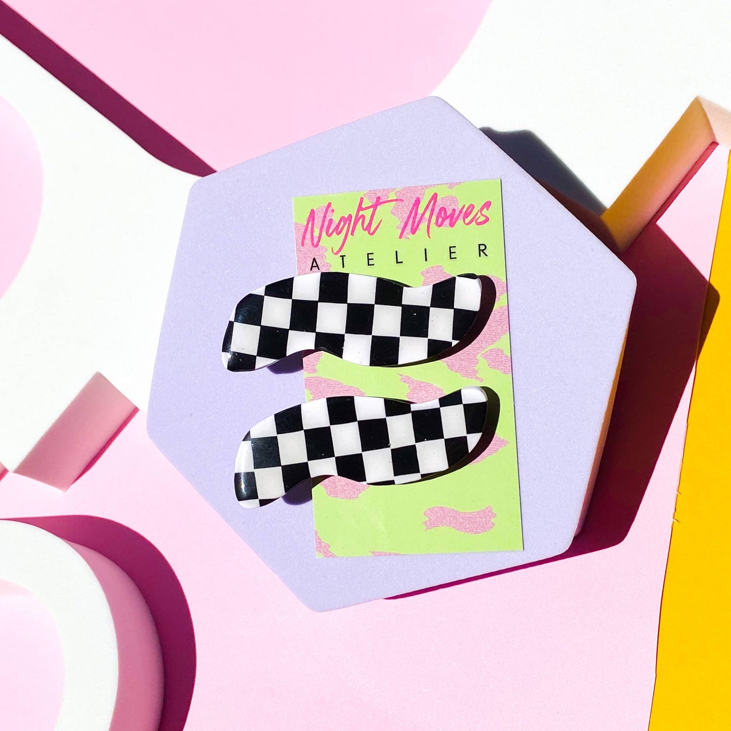 Polymer Clay Checkerboard Hair Clips in Black and White