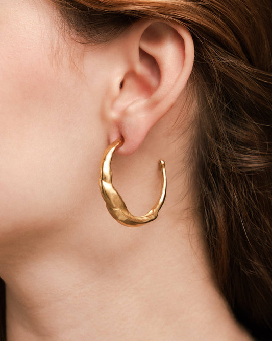 Gold Molten Wave Hoop Earrings