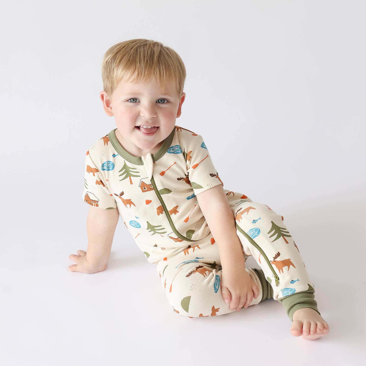 Signature Print '2-Way' Zip Romper - Short Sleeve