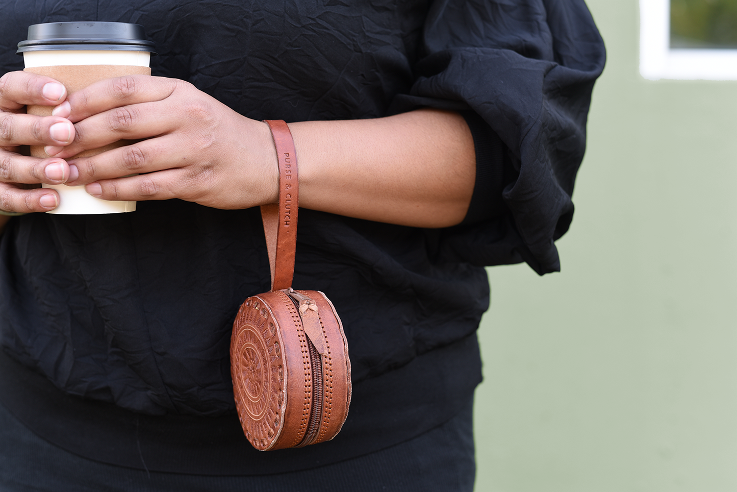 Embossed Leather Circle Wristlet