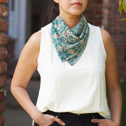 Abstract Flower, Blue Gray Bandana