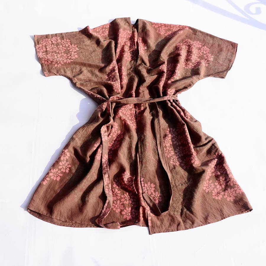 Women's Hand Block Printed Kimono Robe-Dress - Autumn Breeze