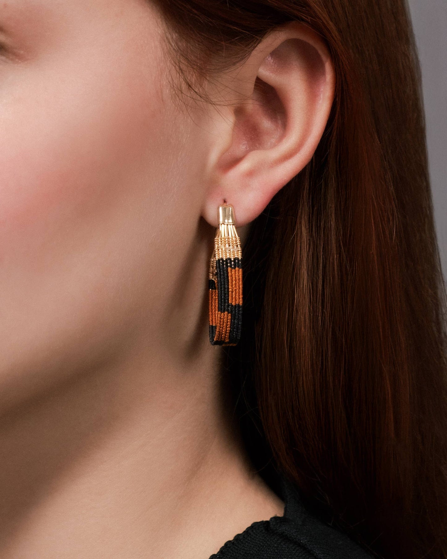 Handwoven Wire and Cord Zoka Hoop Earrings