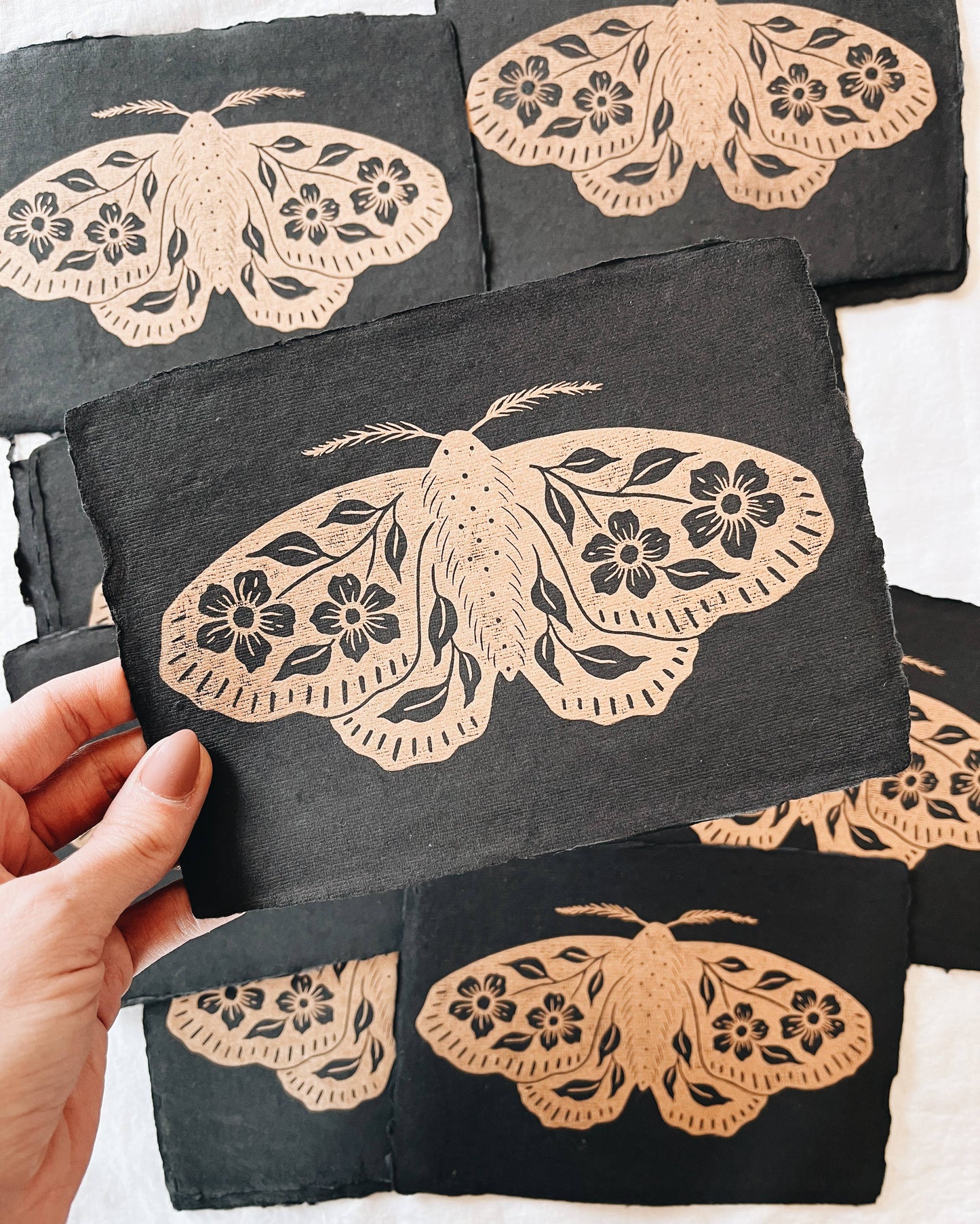 5.5x8 Floral Moth Block Print
