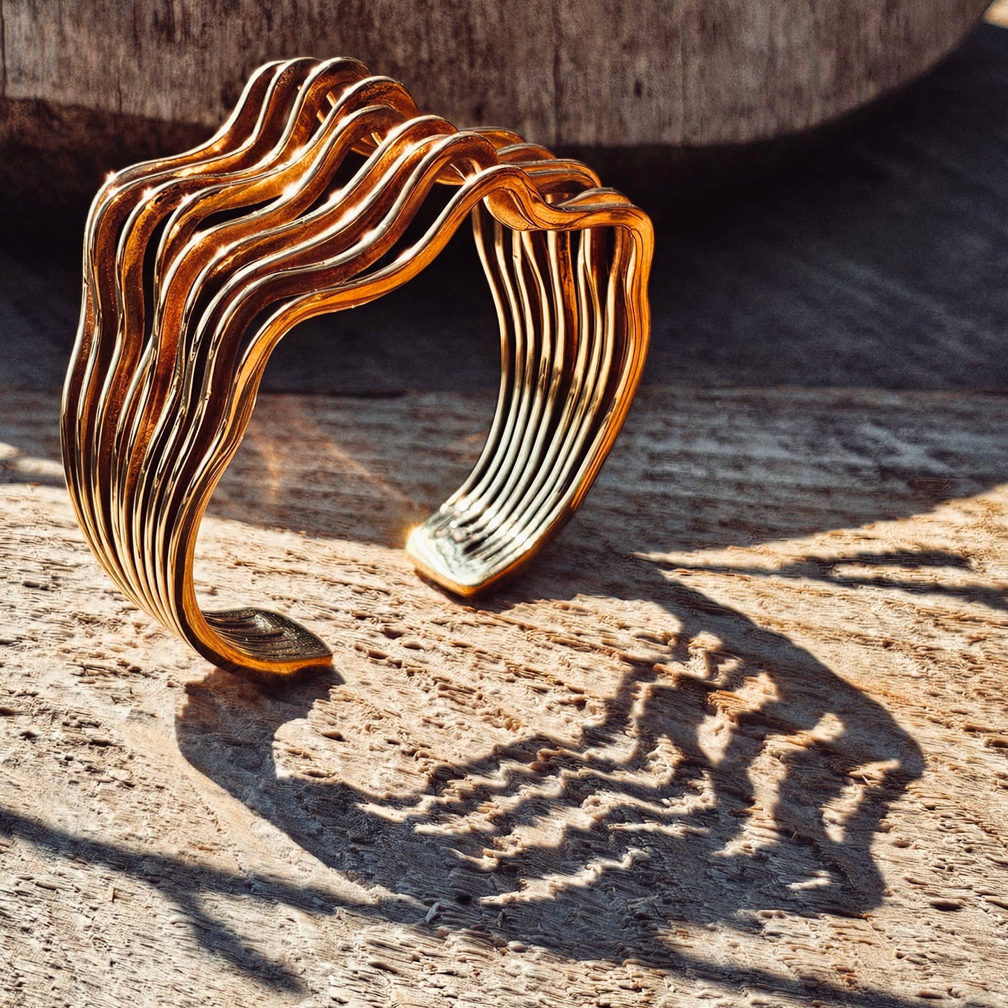 Brass Layered Waves Ripple Cuff Bangle