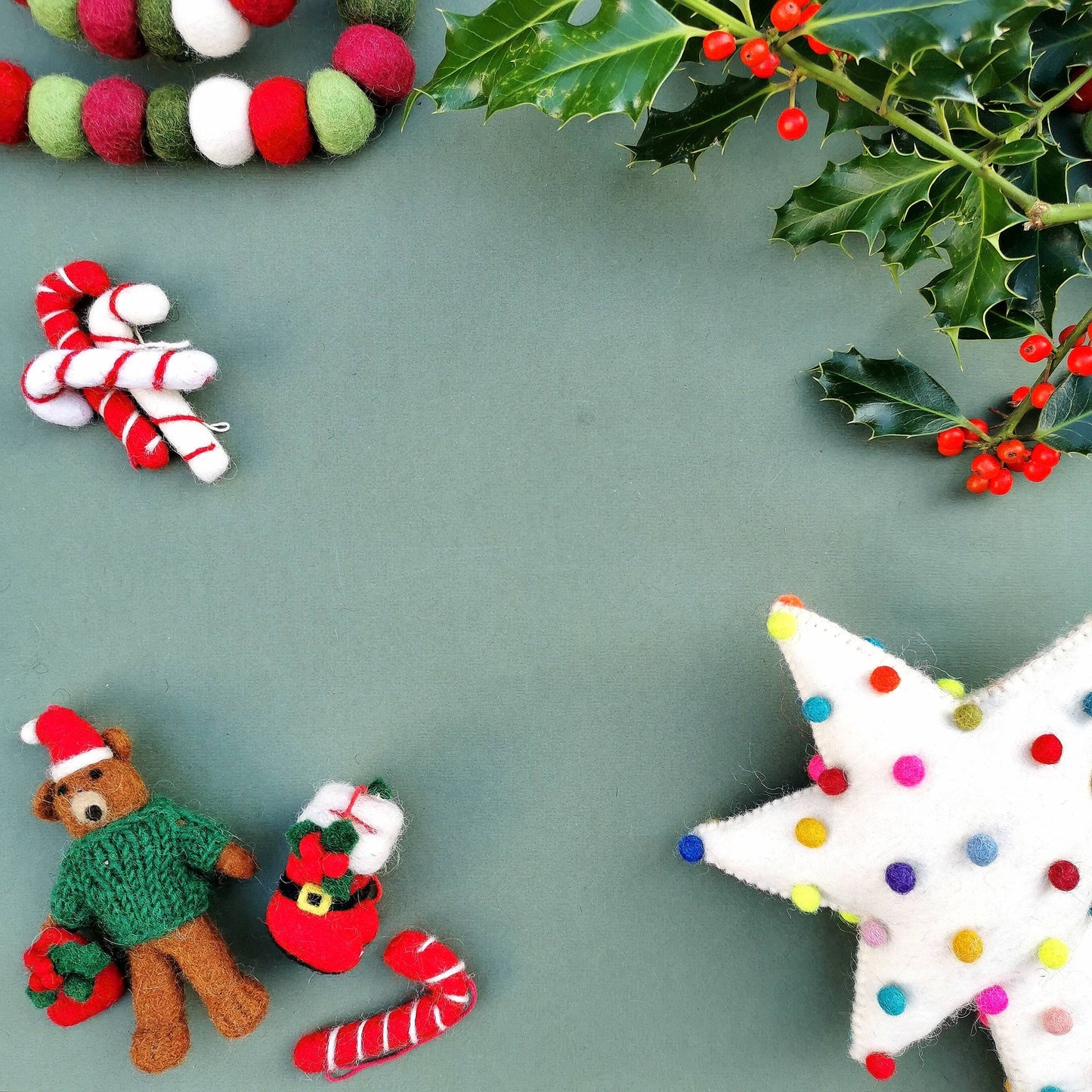 Handmade Felt Pompom Star Christmas Tree Topper Decoration