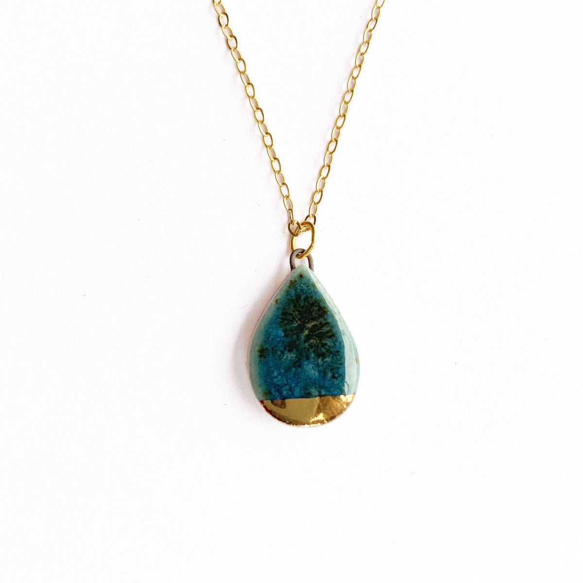 Small Teardrop Necklace - Teal/Gold