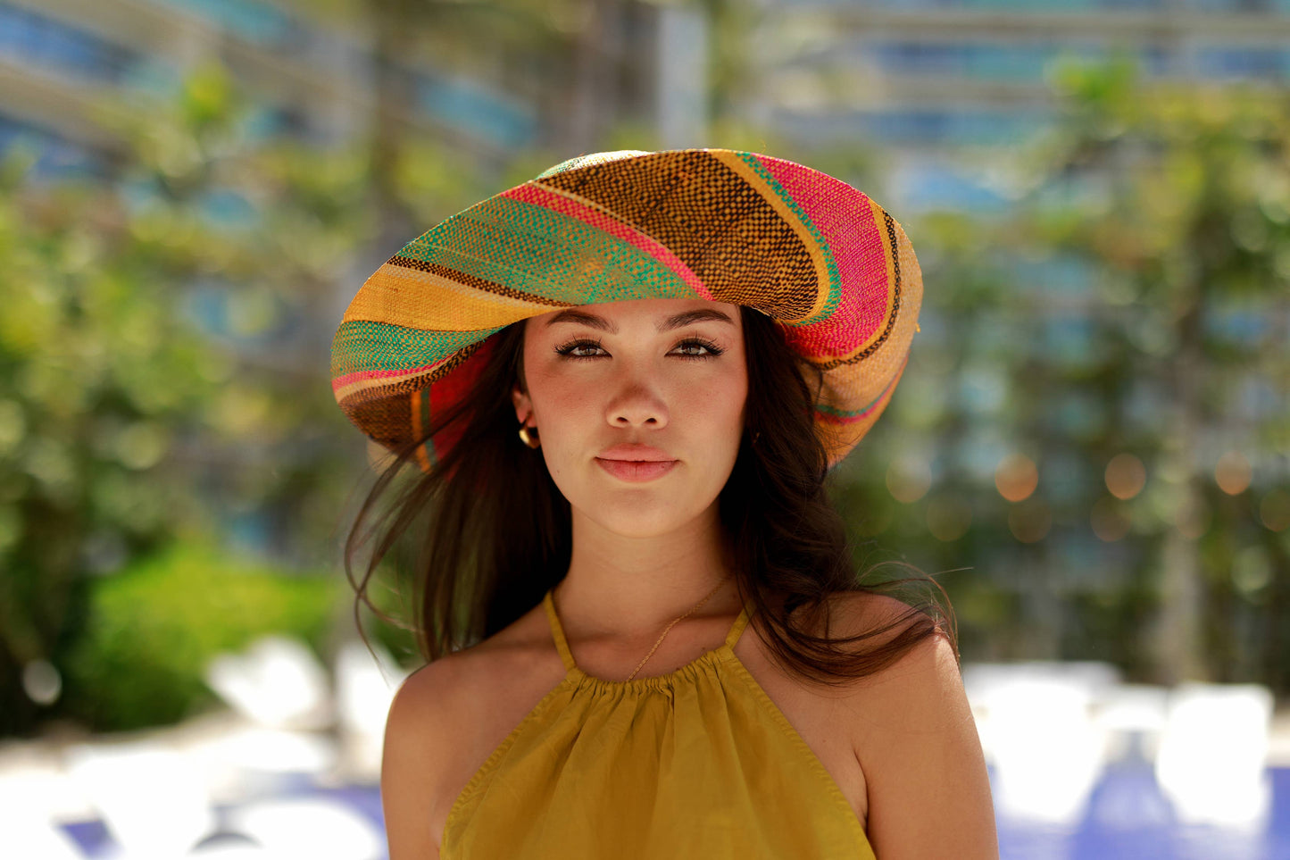 Sun Hats: Colored Stripes Packable 5" & 7" Brim Raffia Straw