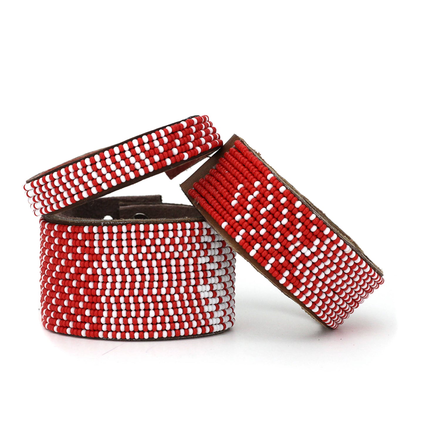 Small Red and White Ombre Leather Cuff