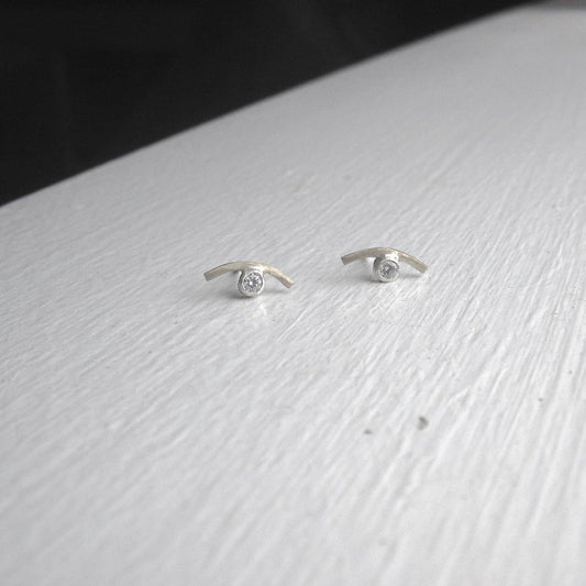 Silver Curved Studs with Clear Stone