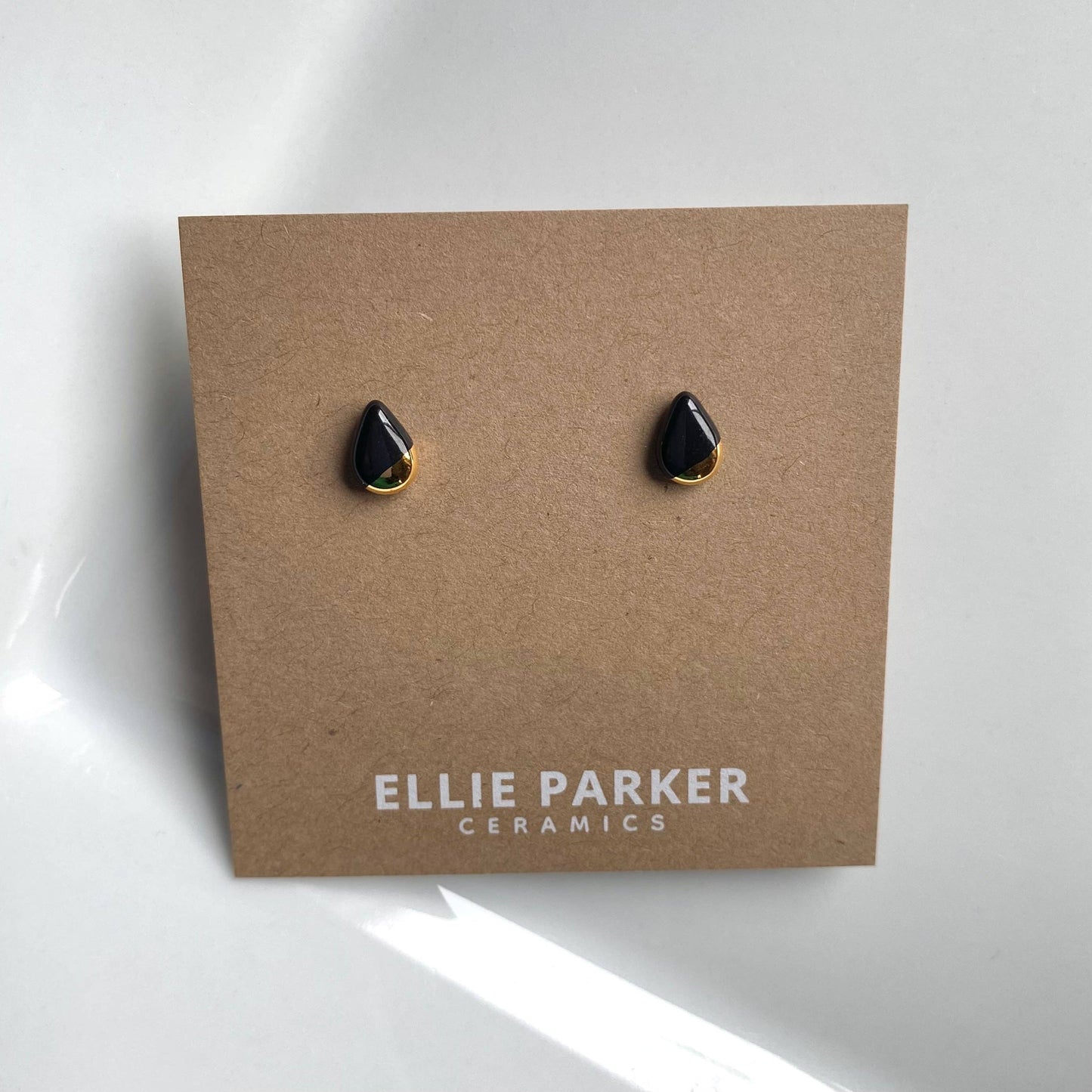 Teardrop Black Ceramic Earrings with Gold Luster