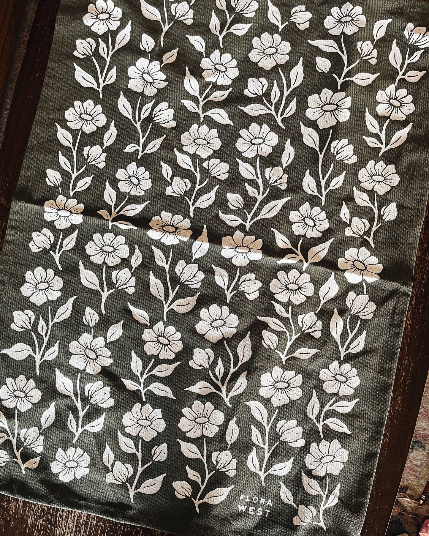 Green Floral Organic Cotton Tea Towel