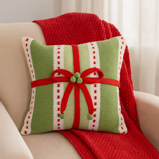 Green Stripe Gift Christmas Pillow