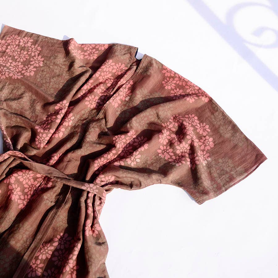 Women's Hand Block Printed Kimono Robe-Dress - Autumn Breeze