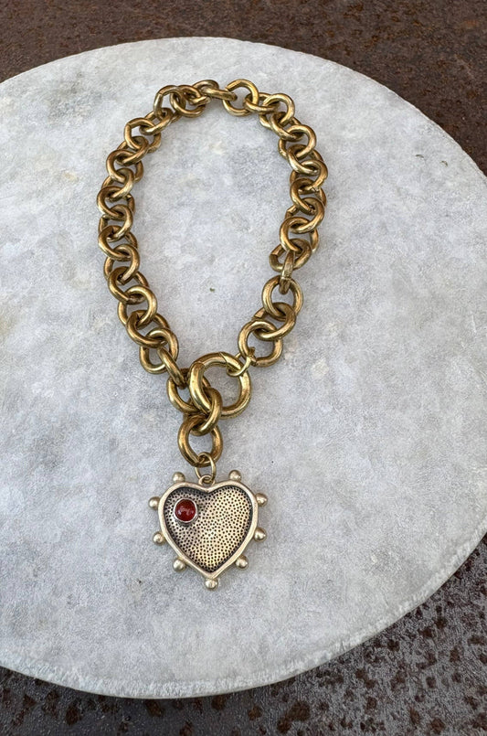 Garnet Heart Charm Bracelet