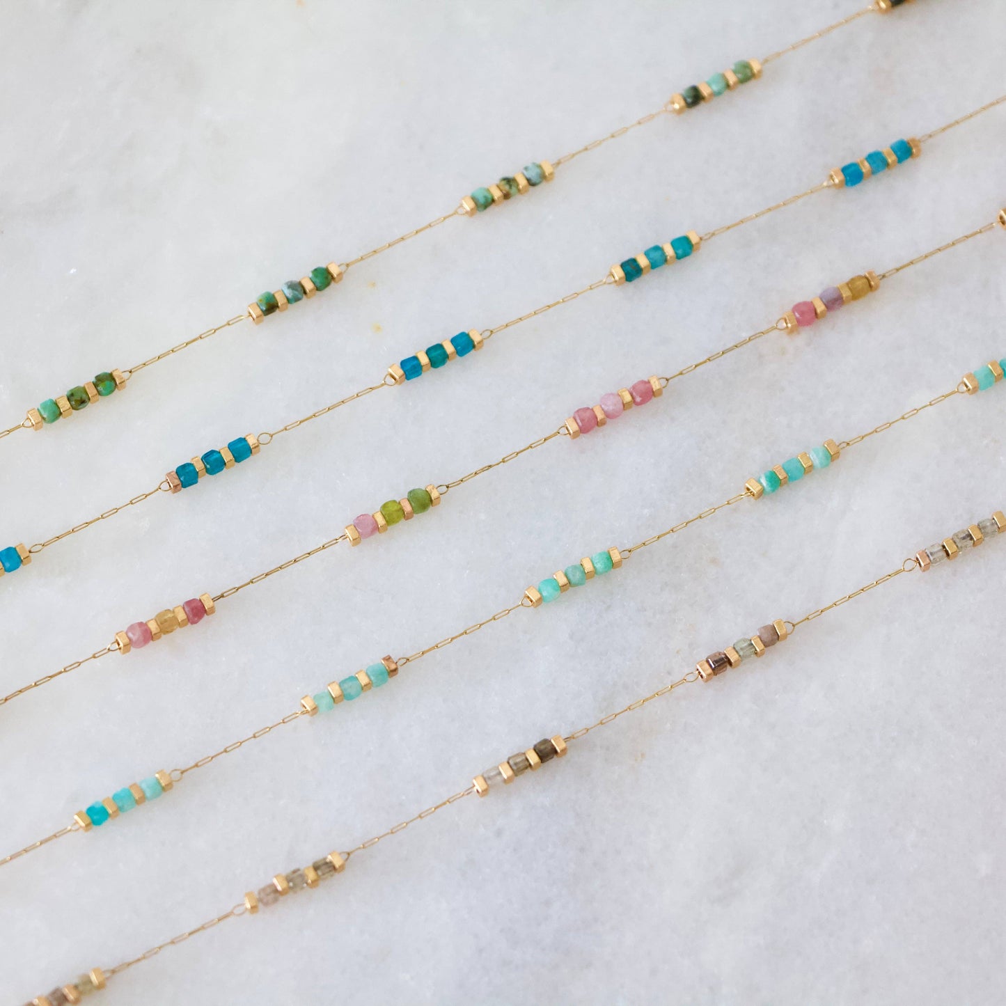 Square Gemstone Beaded Necklace