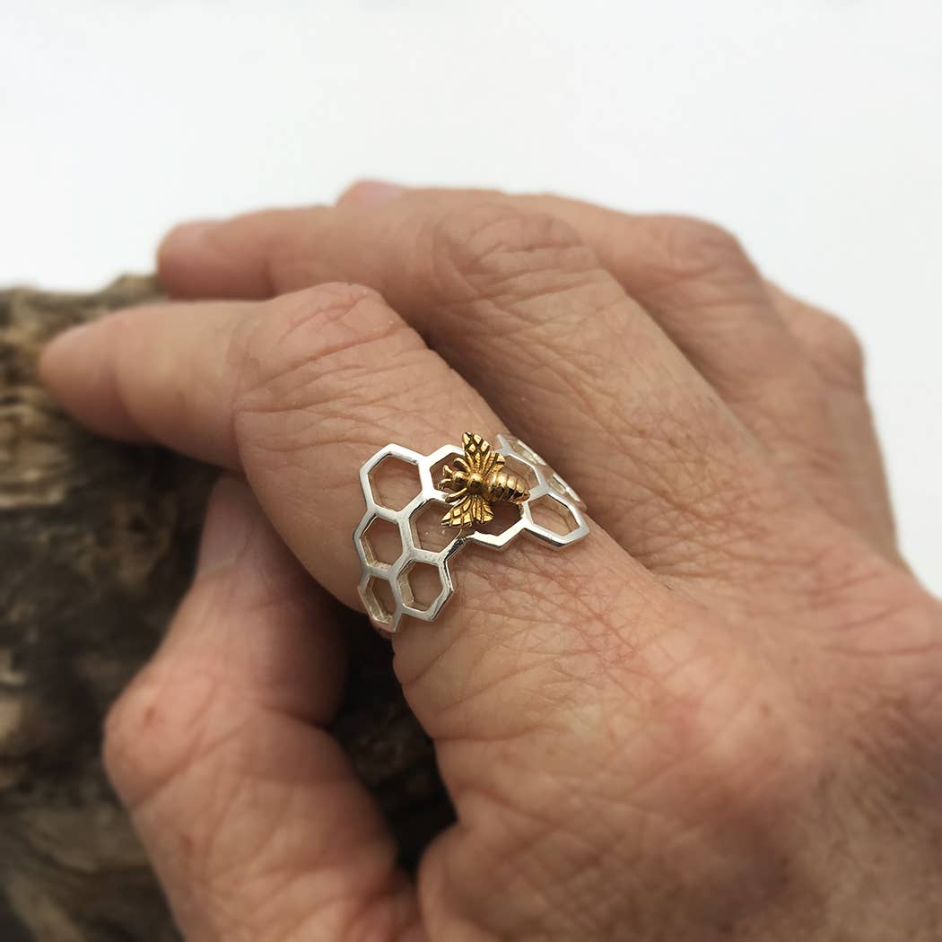 Honeycomb Ring with Bronze Bee