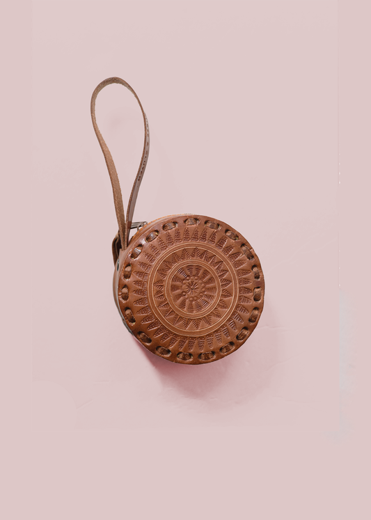 Embossed Leather Circle Wristlet