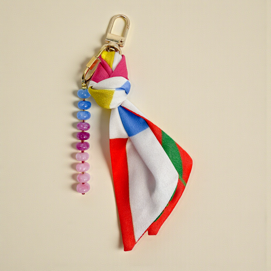 Floral Blocked Silk & Gemstone Bag Charm