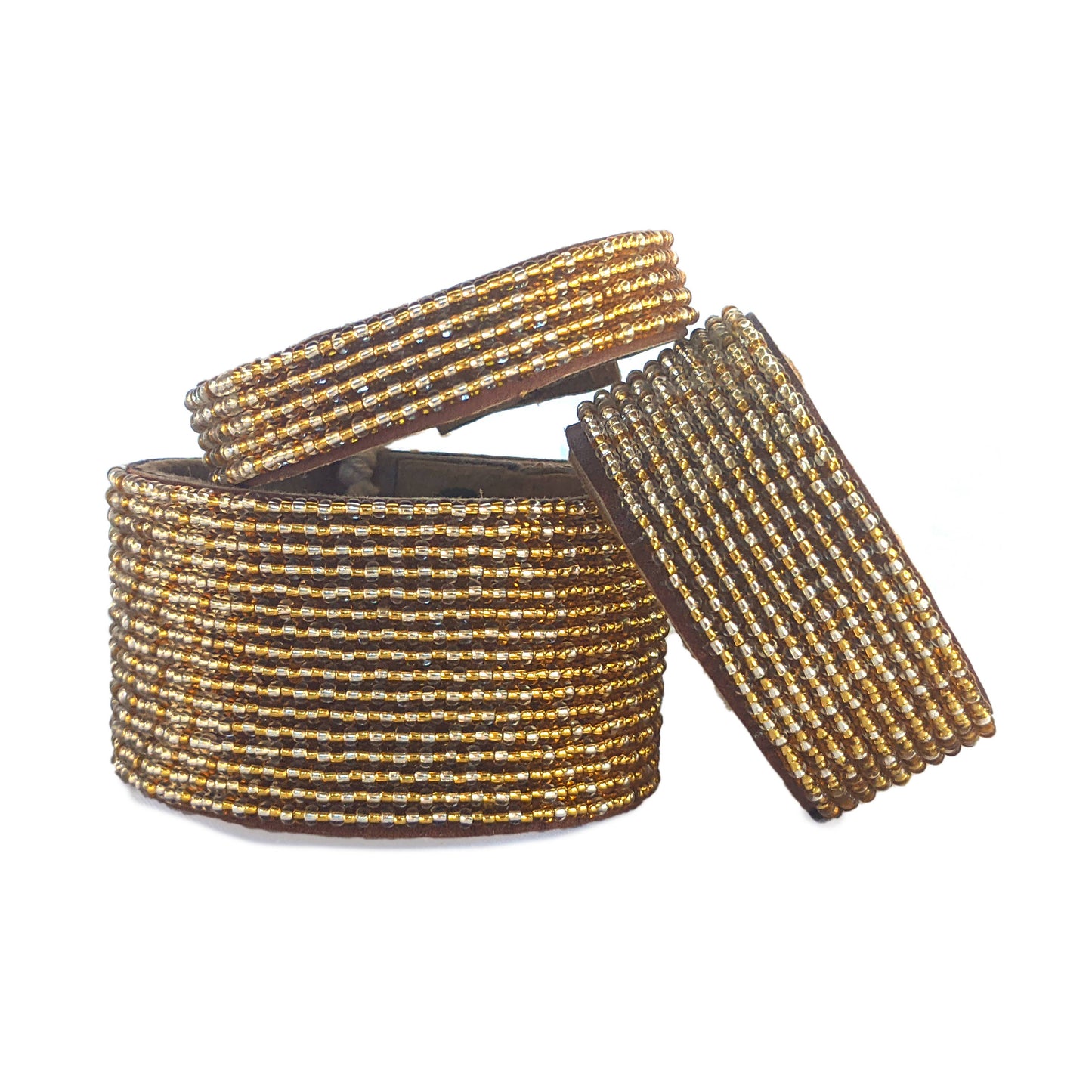 Medium Ombre Silver and Gold Beaded Leather Cuff