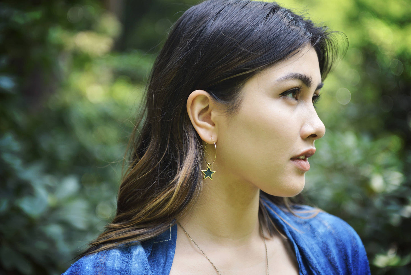 Crushed Gem Star Hoop Earrings