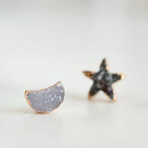 Druzy Moon & Star Medium Studs