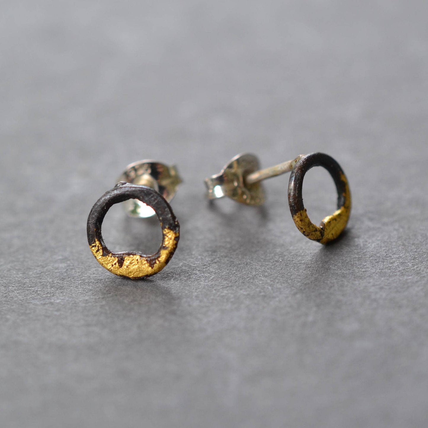 Steel and Gold Tiny Circle Studs