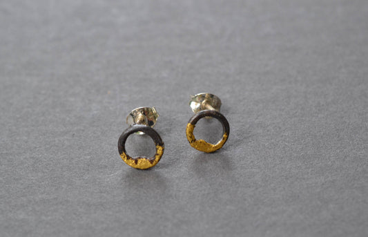 Steel and Gold Tiny Circle Studs