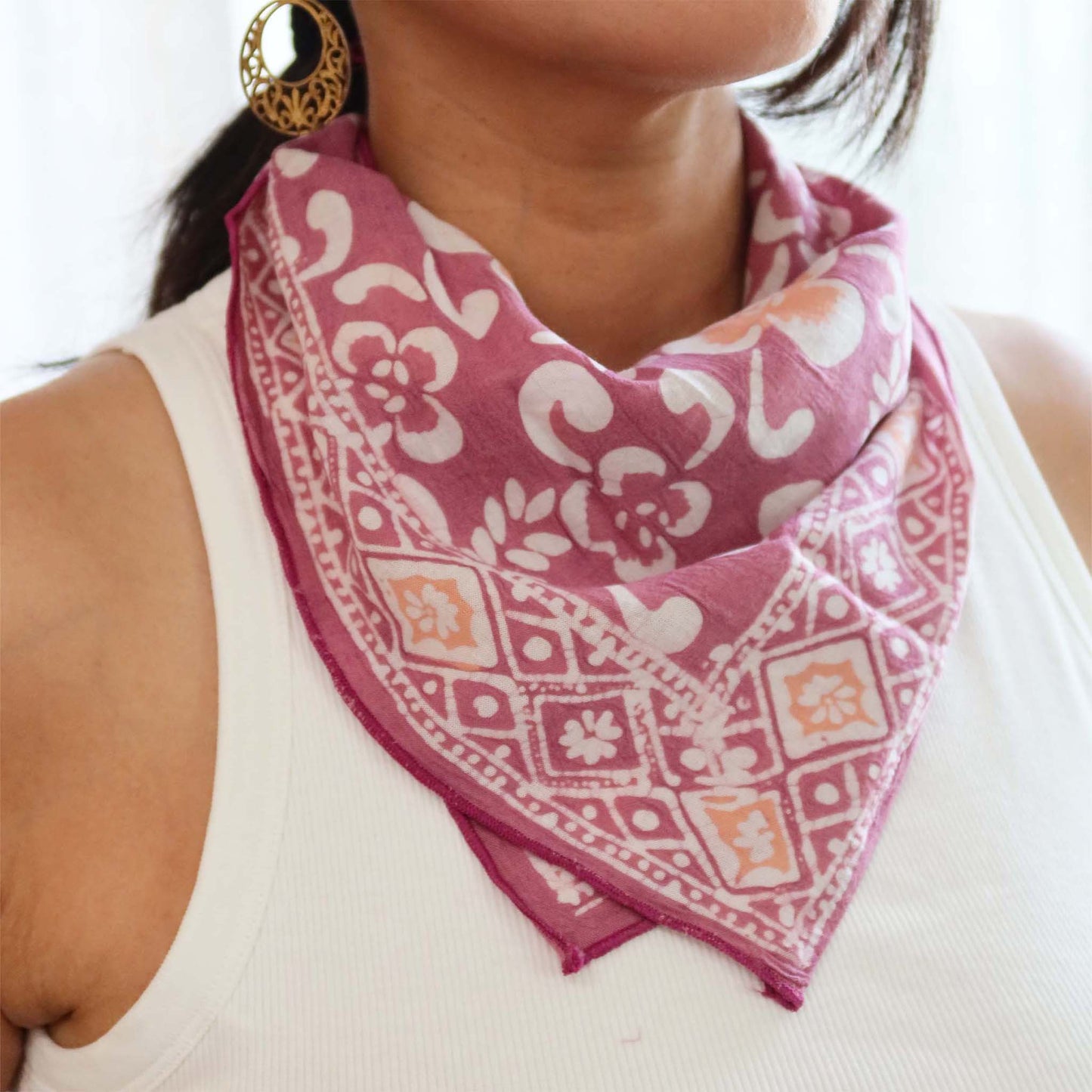 Hand Dyed Batik Bandana - Plumeria