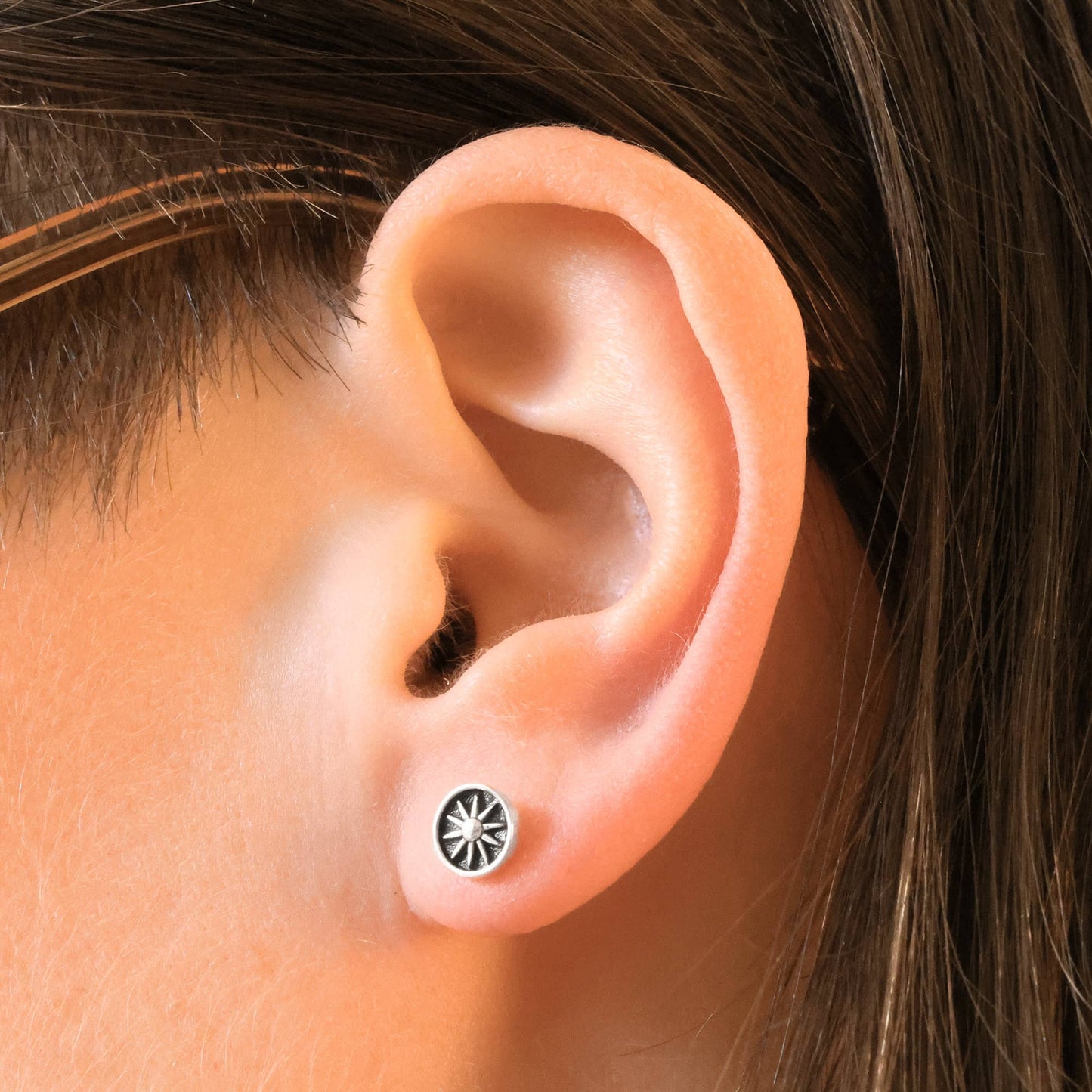 Raised Sun and Moon Post Earrings